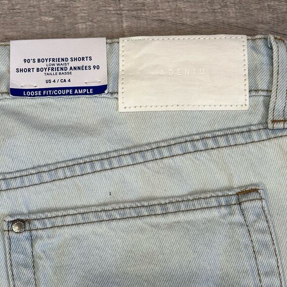 H&M 90s Boyfriend Light Denim Short NEW Womens 4 Low Waist Loose Fit Distressed - Picture 6 of 9